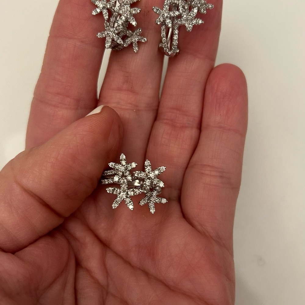 Elegant White Gold with Diamond Starburst Earrings and Ring Set